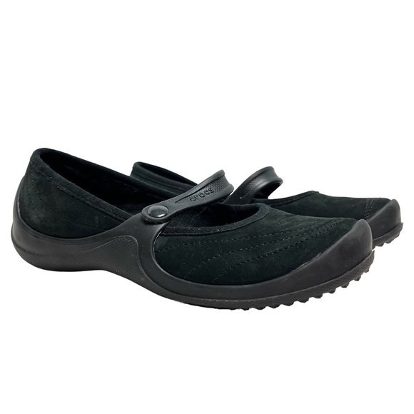 CROCS Black Genuine Leather Suede Mary Janes Loafers Flats Casual Shoes sz 6 - Picture 1 of 15